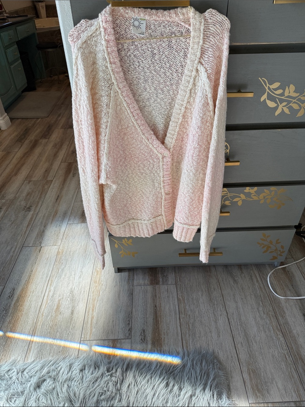 aerie Pale Pink Open-Knit V-Neck Cardigan
